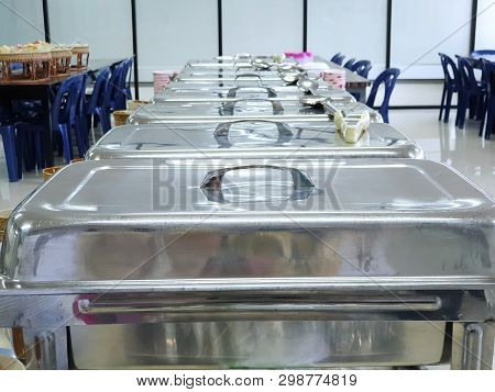 Catering Food For Dinner Party Or Another Catered Event In Restaurant, Metal Kitchen Equipment