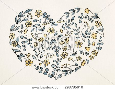 Newschool drawing of heart from cute yellow flowers in cool cartoon style