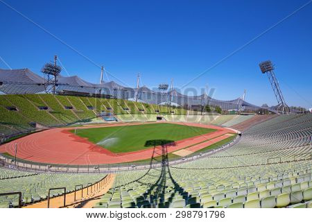 MUNICH - GERMANY April 20, 2019: Olympiapark in Munich, Germany. Olympic Park was constructed for the 1972 Olympics Summer Games.
