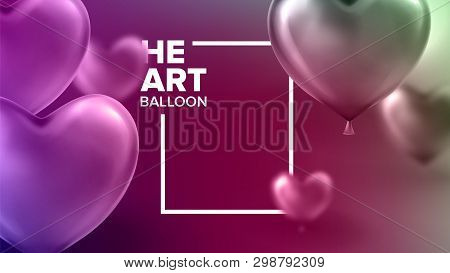 International Woman Day Fashionable Banner Vector. Realistic Sparkling Red Flying Balloons In Form O