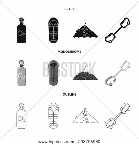 Vector Illustration Of Mountaineering And Peak Logo. Collection Of Mountaineering And Camp Vector Ic