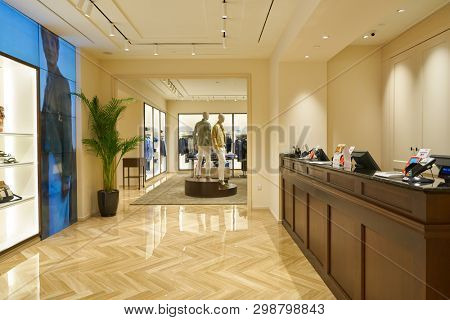 SINGAPORE - CIRCA APRIL, 2019: interior shot of Massimo Dutti store in Jewel Changi Airport.