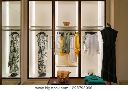SINGAPORE - CIRCA APRIL, 2019: interior shot of Massimo Dutti store in Jewel Changi Airport.