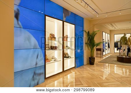 SINGAPORE - CIRCA APRIL, 2019: interior shot of Massimo Dutti store in Jewel Changi Airport.