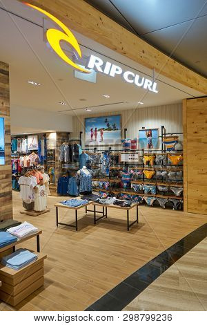SINGAPORE - CIRCA APRIL, 2019: entrance to Rip Curl store in Jewel Changi Airport.