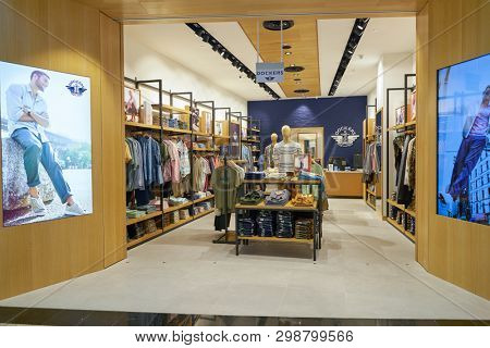 SINGAPORE - CIRCA APRIL, 2019: interior shot of Dockers store in Jewel Changi Airport.