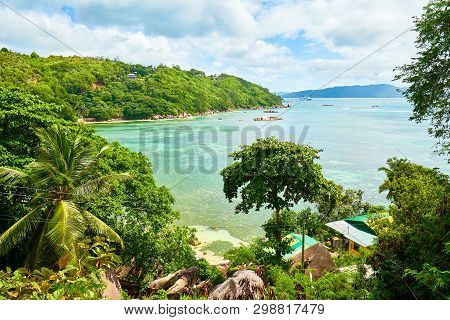 View On Anse Marie Louise Front Consolation Point (tropical Beach), Praslin
