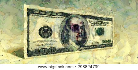 100 dollar banknote with shiner. 3D rendering