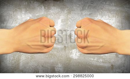 Men fists on neutral background. 3D rendering