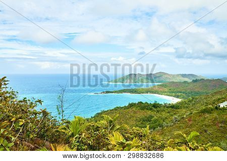 Beautiful View On Anse Lazio Tropical Beach From Morne Grand Fon