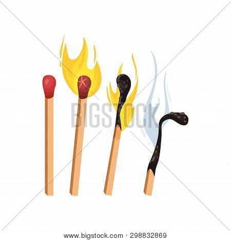 Burning And Extinct Matches Without Box. Vector Illustration
