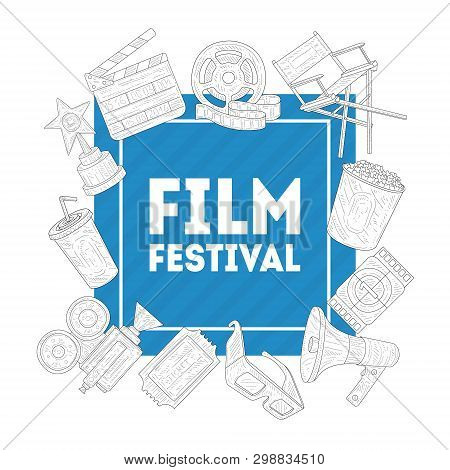 Film Festival Banner Template, Inematography Industry Production, Advertising For Cinema Show Vector