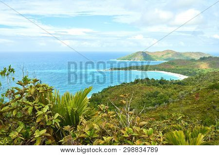 Beautiful View On Anse Lazio Tropical Beach From Morne Grand Fon