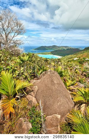 Beautiful View On Anse Lazio Tropical Beach From Morne Grand Fon