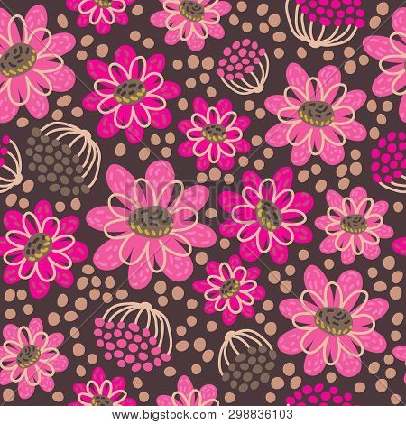 Seamless Pattern With Flowers. Vector Illustration. Design Element For Fabric, Wallpaper Or Wrapping
