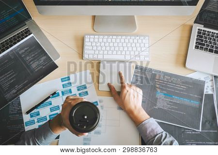 Professional Developer Programmer Working A Software Website Design And Coding Technology, Writing C