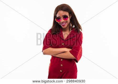 Modern Portrait Of African Young Girl Possing On White Background