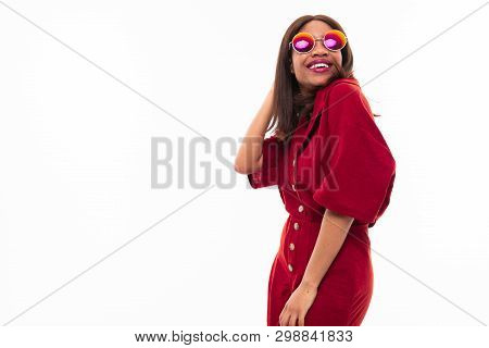 Modern Portrait Of African Young Girl Possing On White Background
