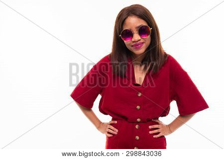 Portrait Of Expressive Beautiful African-american Girl Possing On Background