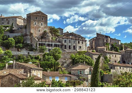Stone Houses In Village Of Balazuc In France