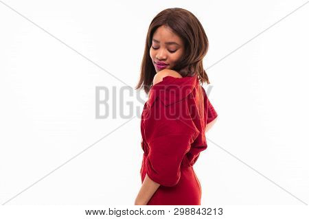 Portrait Of Expressive Beautiful African-american Girl Possing On Background