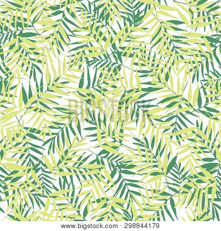 Vector Green Palm Leaves Seamless Pattern Background.
