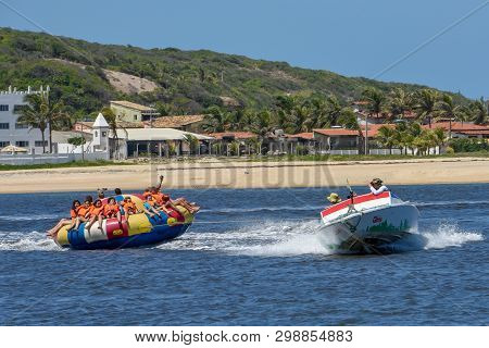 Tourists On A Fun Boat At Barra De Cunhau On Brazil