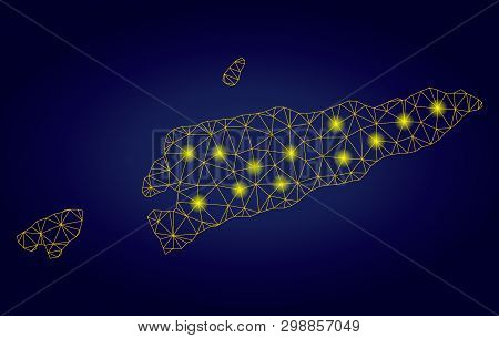 Yellow Mesh Vector East Timor Map With Glare Effect On A Dark Blue Gradiented Background. Abstract L