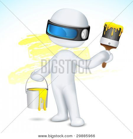 illustration af 3d mand i scalable vektor med malerbøtte og pensel
