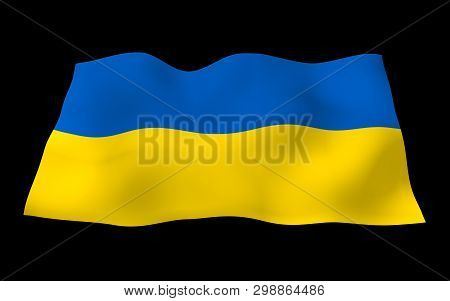 The Flag Of Ukraine On A Dark Background. National Flag And State Ensign. Blue And Yellow Bicolour. 