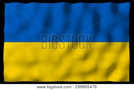 The Flag Of Ukraine On A Dark Background. National Flag And State Ensign. Blue And Yellow Bicolour. 