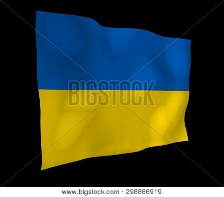 The Flag Of Ukraine On A Dark Background. National Flag And State Ensign. Blue And Yellow Bicolour. 