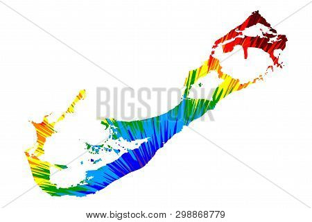 Bermuda - Map Is Designed Rainbow Abstract Colorful Pattern, Bermuda Island Map Made Of Color Explos