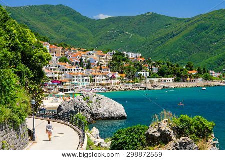 The Picturesque City Herceg Novi, Montenegro, In The Mountains, Shore Of Kotor. Scenic Summer Resort