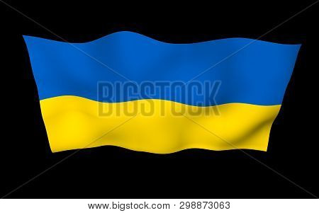 The Flag Of Ukraine On A Dark Background. National Flag And State Ensign. Blue And Yellow Bicolour. 