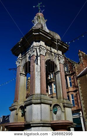 A View Of A Decorative Ornamental Fountain In Crieff, Perthshire