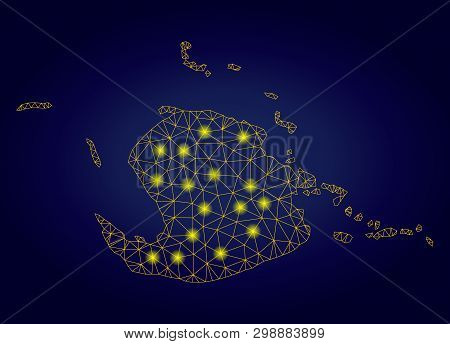 Yellow Mesh Vector Juventud Island Map With Glare Effect On A Dark Blue Gradiented Background. Abstr