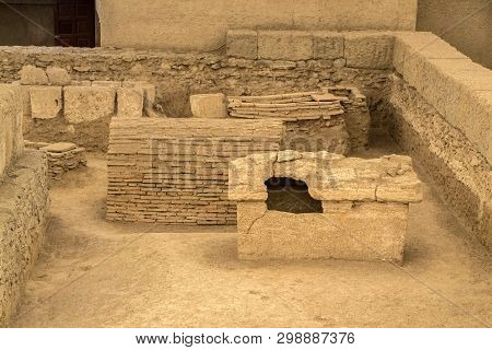 Archaeological Roman Graveyard, Tombs And Sarcophagus