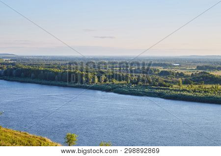 View Of The White River On A Sunny Summer Evening, Republic Of Bashkortostan, Russia