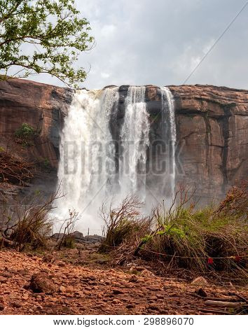 This Is The Athirapally Waterfall Kerala India From Down Angle View. It Is Falling From 80 Mtrs High