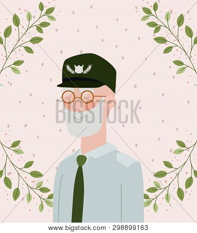 Veteran Military Celebration Crd With Leafs Vector Illustration Design