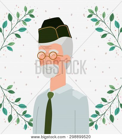 Veteran Military Celebration Crd With Leafs Vector Illustration Design