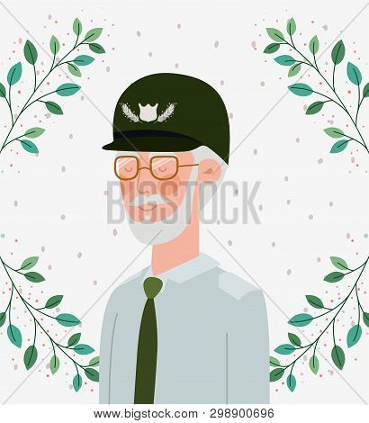 Veteran Military Celebration Crd With Leafs Vector Illustration Design