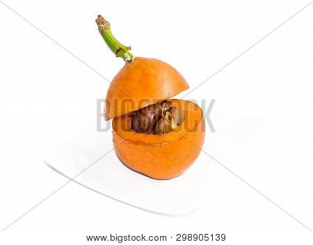 Close-up View Of Some Fresh And Juicy Loquats (eriobotrya Japonica) Isolated On  White Background. H