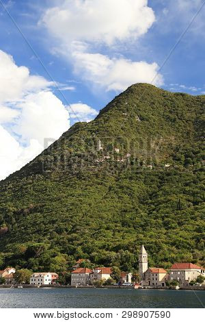 Donji Stoliv, Montenegro - September 13, 2013: This Is A Small Montenegrin Village On The Shore Of T