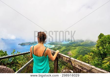 Adventure Woman Hiking On Morne Blanc Mountain, Seychelles