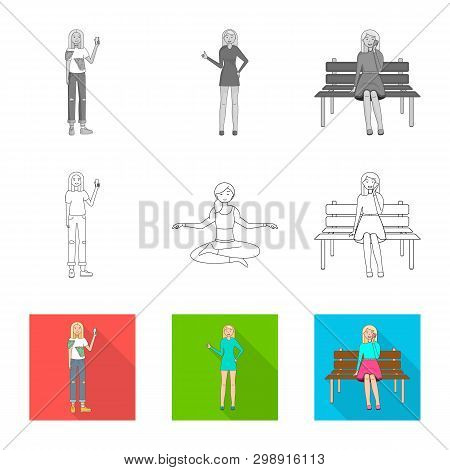 Vector Illustration Of Posture And Mood Symbol. Set Of Posture And Female Vector Icon For Stock.