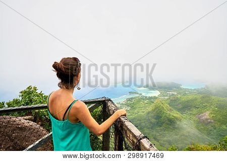 Adventure Woman Hiking On Morne Blanc Mountain, Seychelles