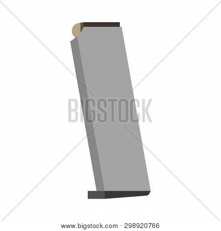 Pistol Magazine Ammo Security Vector Icon. Glock Ammunition Military Isolated White With Bullet Cali