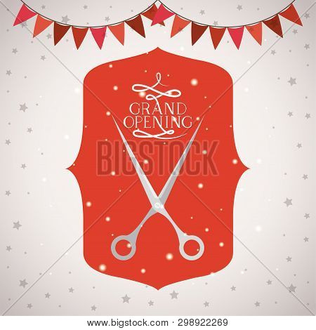 Grand Oppening Frame With Scissors Vector Illustration Design